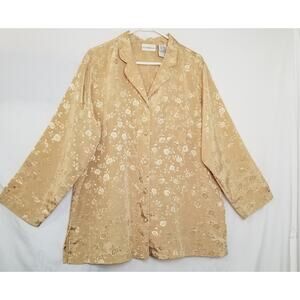 Jaclyn Smith Women's Gold Floral Polyester Pajama Top Button Up Long Slvs Sz XL